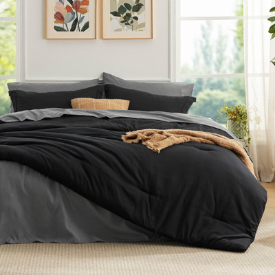 Bedsure Full Size Comforter Set - 7 Pieces Black Full Bedding Set for All Seasons, Boho Contrasting Design Bed in a Bag with Comforter, Sheets, Pillowcases & Shams