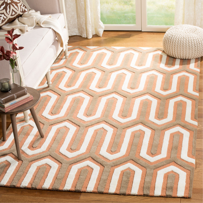 Deedgra Hand Tufted Wool Geometric Rug, Rectangle 4' x 6'