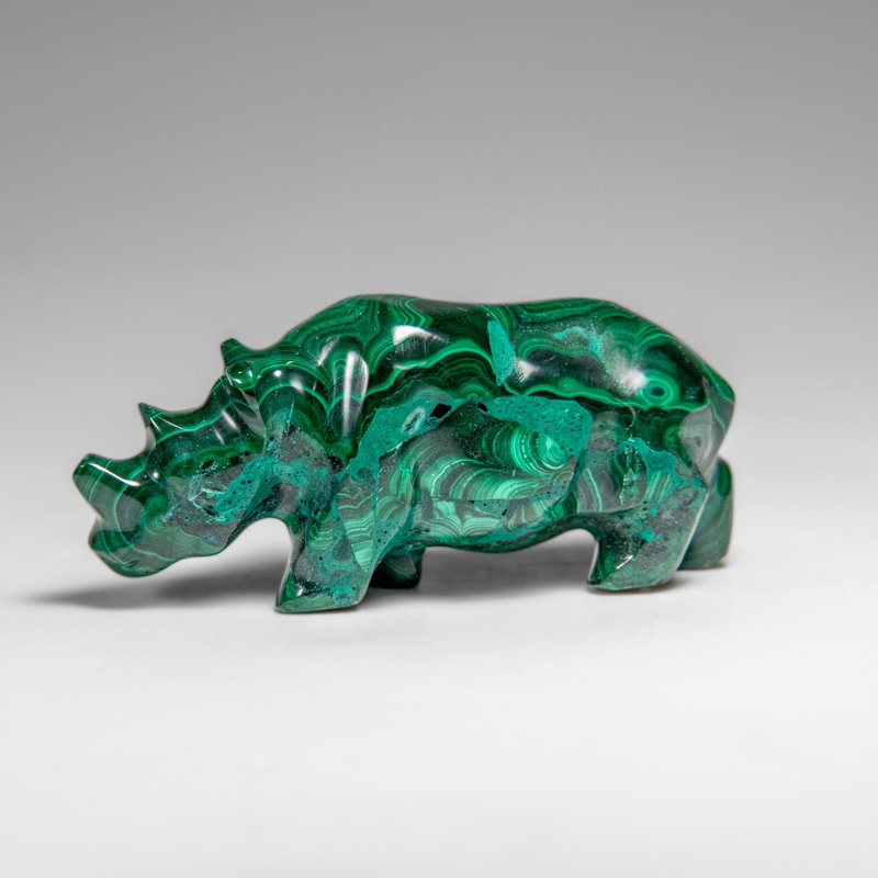 Genuine Polished Malachite Rhino Carving (129.2 Grams)
