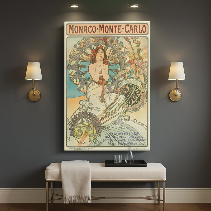 Monaco Monte-Carlo - Toile tendue avec châssis par Alphonse Mucha, 32 x 48