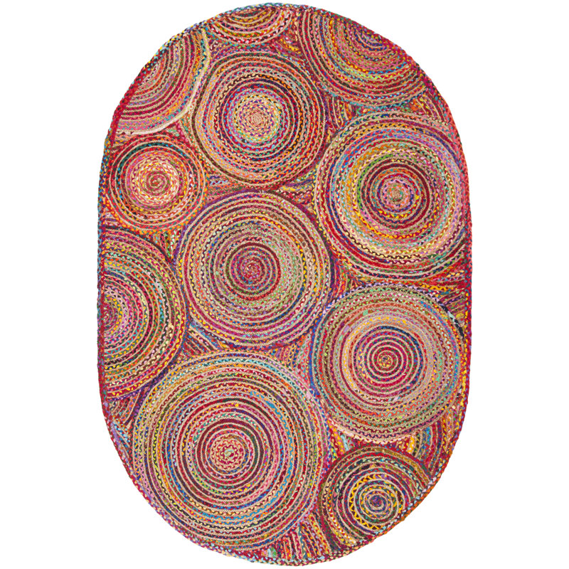 Herzig Geometric Handmade Flatweave Jut/Sisal/Cotton Red/Multi Area Rug Area Rug, Oval 6' x 9'