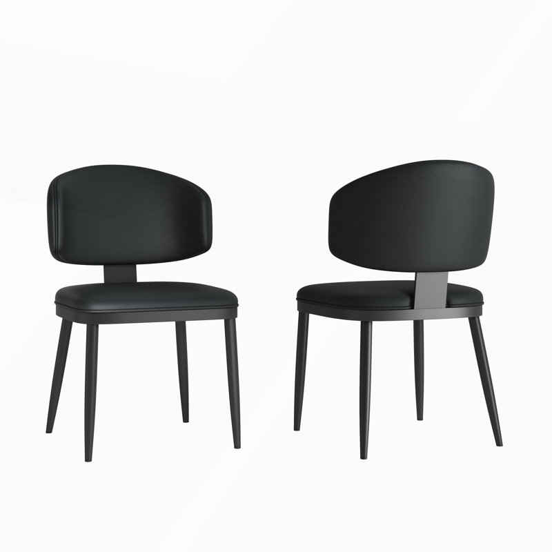 Ensemble de 2 chaises de salle à manger modernes en similicuir et en métal pour cuisine et salle à manger, Noir, Noir