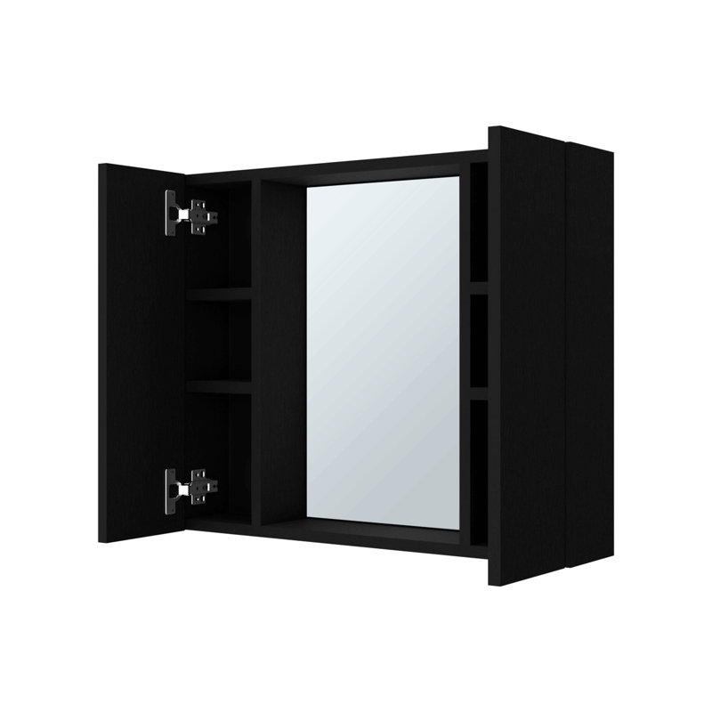 Pharmacie, miroir, porte double, une tablette extérieure, Noir mat