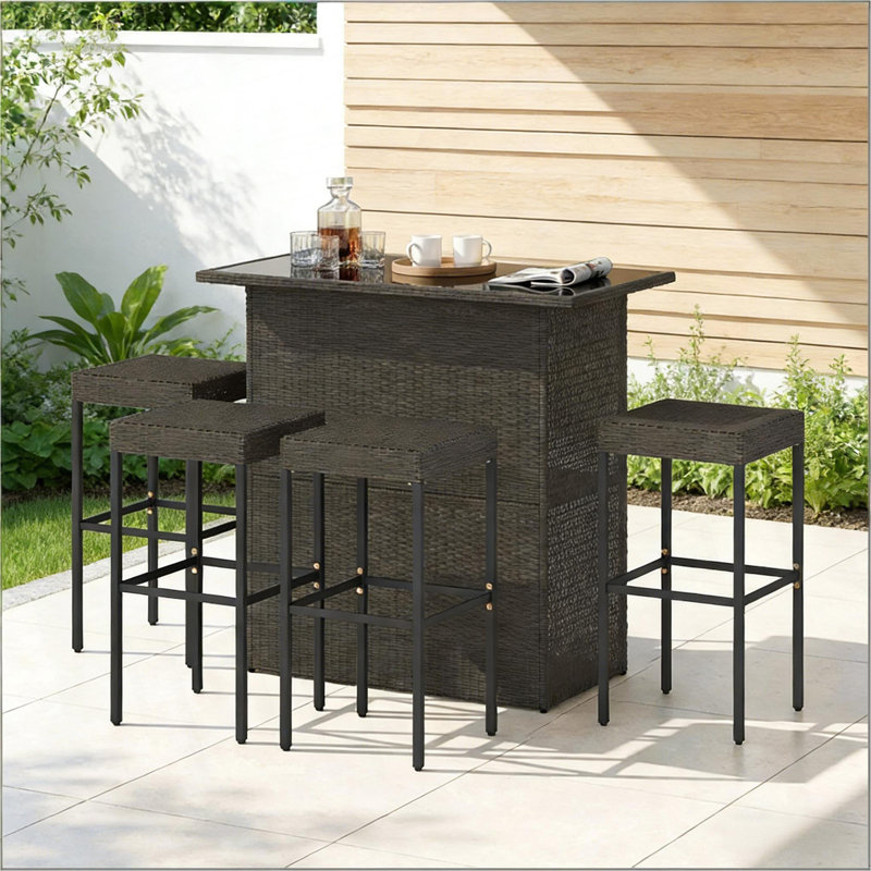 Ensemble de mobilier d'extérieur pour la cour arrière, ensemble de bar extérieur confortable, ensemble de bar en osier de rotin 5 pièces
