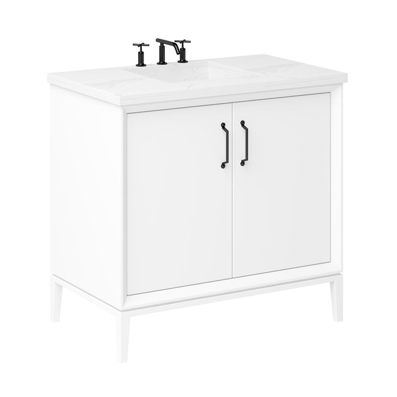 Alexandra Single Bath Vanity, Pure White, 48", Matte Black