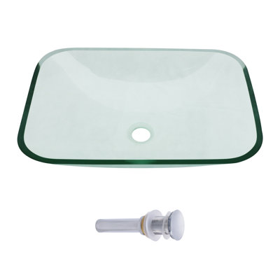 Lavabo vasque rectangulaire en verre trempé transparent avec drain escamotable L 20 po x l 14 po
