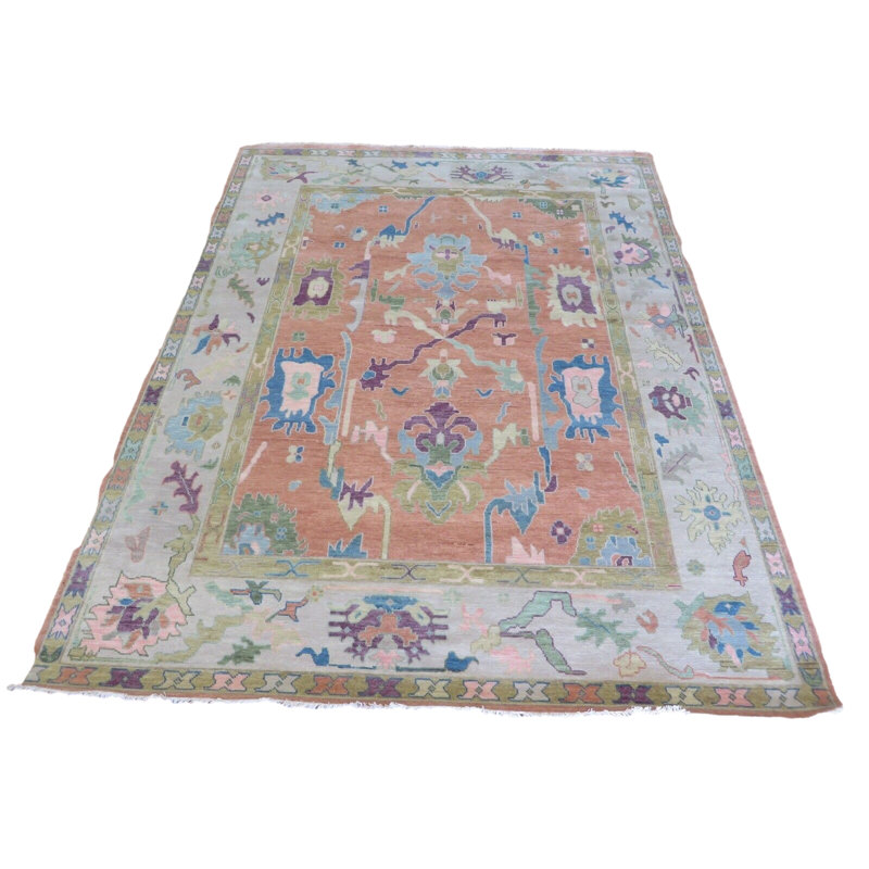 Tapis oriental saumon noué à la main coloré Oushak 2A60915B4C554991ada7FADDBD1B49A4, Rectangle 9 pi x 11 pi 9 po