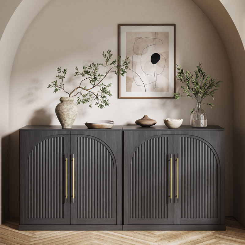 Ensemble de 2 buffets modulaires avec portes en bois à double arc, ébène, Ébène