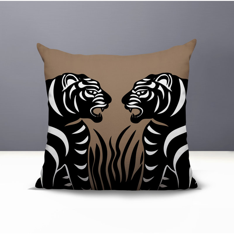 Oreiller carré réversible intérieur / extérieur Pulo Tiger, Beige, H 20 po x l 20 po