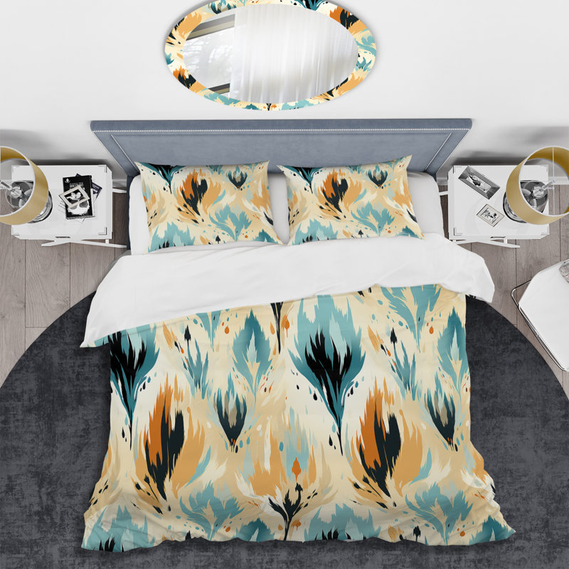 Ensemble de housse de couette Ikat Serenity - jaune et bleu naturel, Housse de couette simple + 1 taie décorative stan