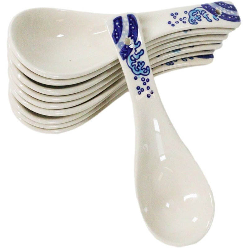 Ensemble de 10 cuillères à soupe en porcelaine The Great Wave Of Kanagawa Hokusai