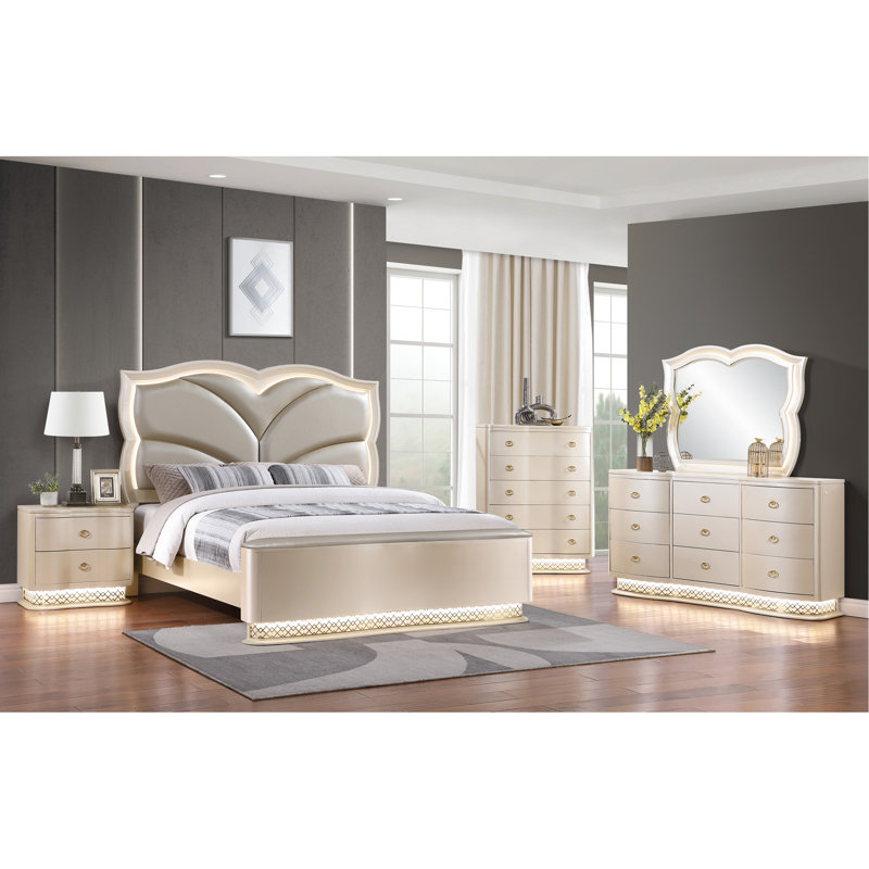 Ensemble de chambre avec très grand lit 5 pièces Flora, Très grand lit