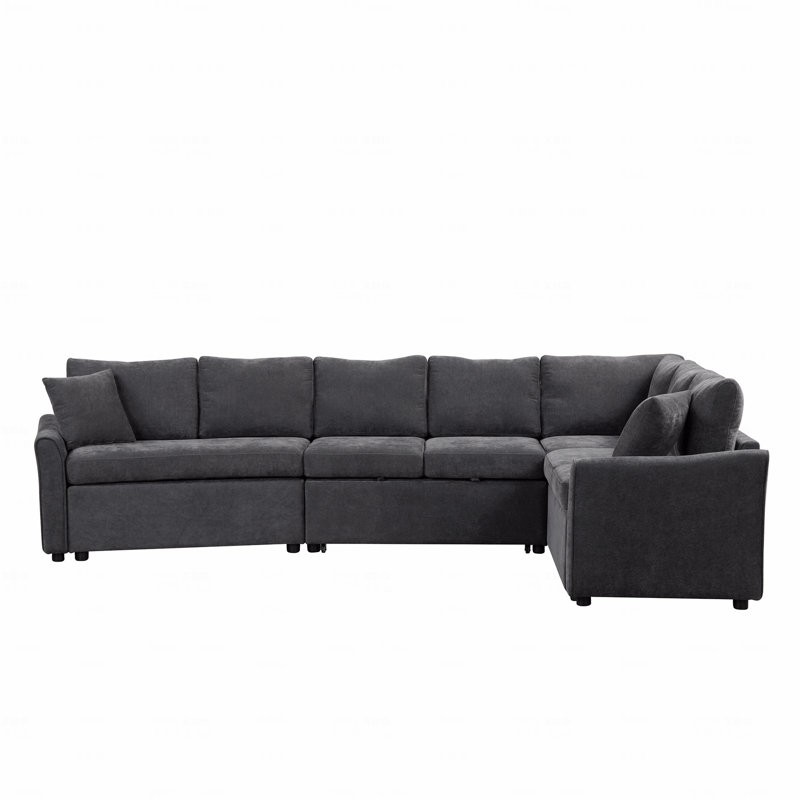 Sleeper, 124.8"L-Shaped Sofa Convertible Sofa Bed Pull Out Sofa  With Two Back Throw Pillows, Two Usb Ports And Two Power Sockets