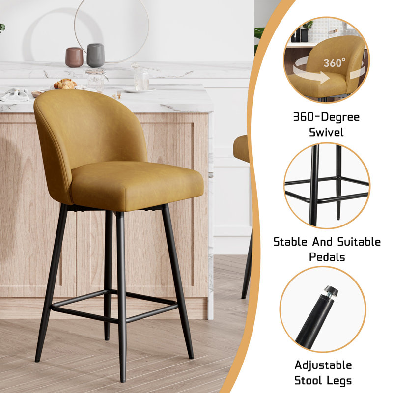 Benedit Swivel Upholstered Counter Stool (Set of 2), Yellow