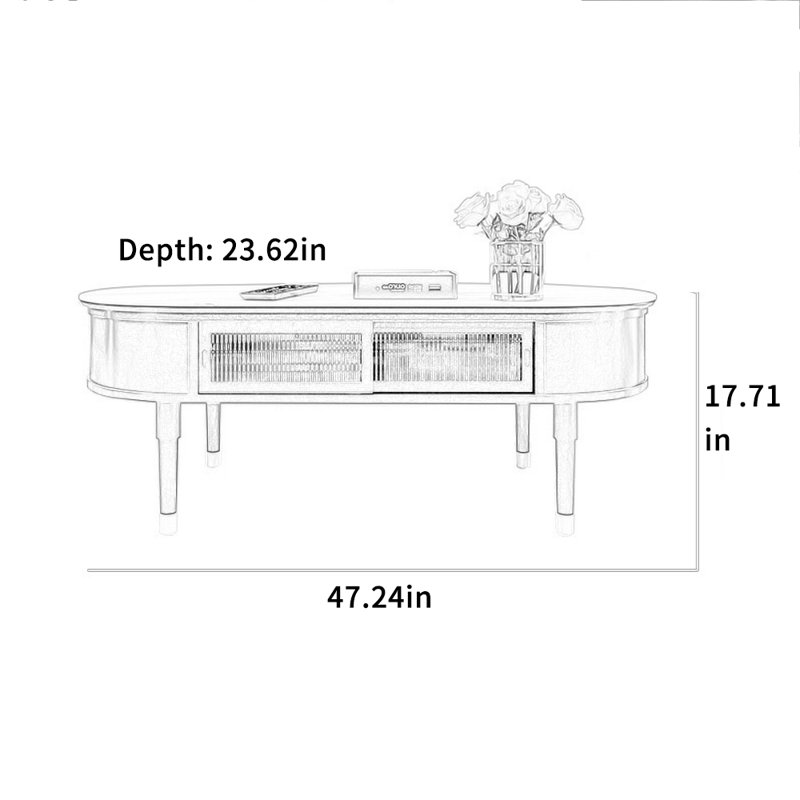 Table basse ovale en ardoise, H 17,71 po x L 47,24 po x l 23,62 po, Noir, noir, noir, noir