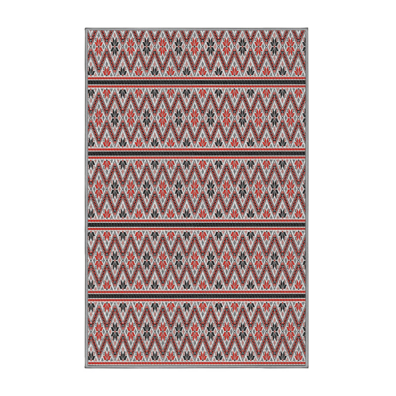 Tapis noir/rouge tissé à la machine, Rectangle 5 pi x 8 pi