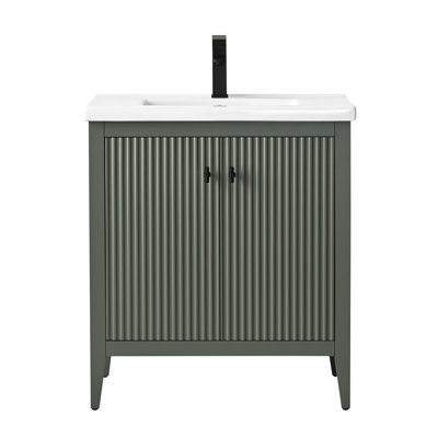 Meuble-lavabo sur pied à simple cuve 30 po avec plateau en céramique blanche