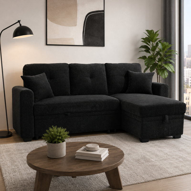 Canapé-lit modulaire convertible avec canapé-lit gigogne et chaise de rangement - noir, Noir