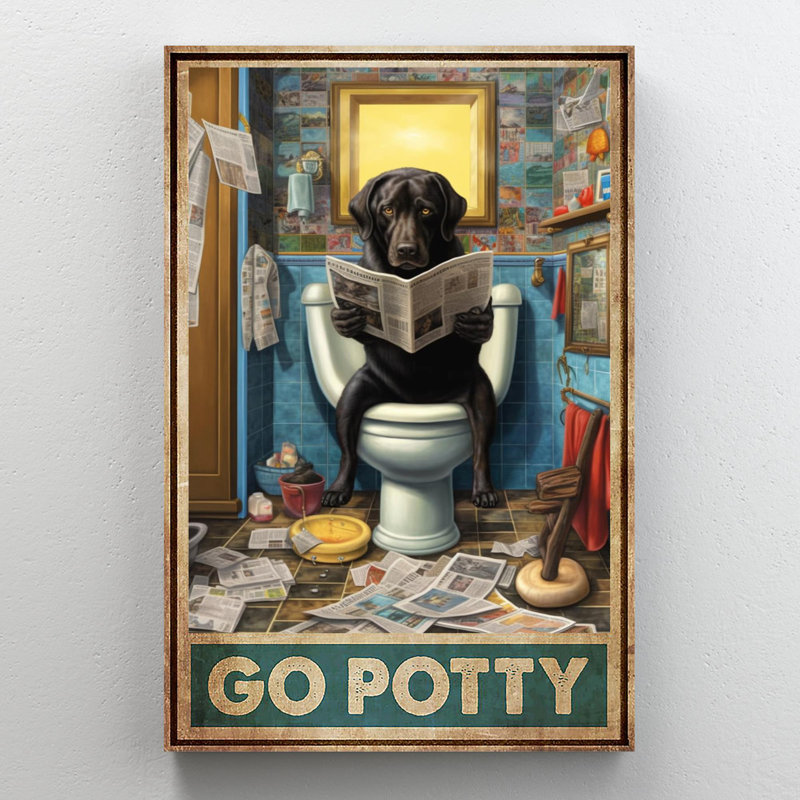 «Black Dog Go Potty», reproduction d'art rectangulaire sur toile tendue 1 pièce, H 36 po x l 24 po x P 1,25 po
