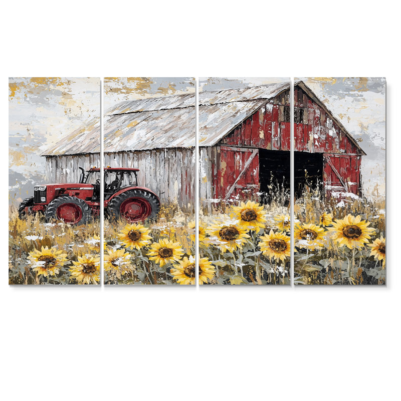 Drabeck - Art mural de tournesols - Art mural traditionnel sur toile, 4 pièces, H 32 po x l 64 po
