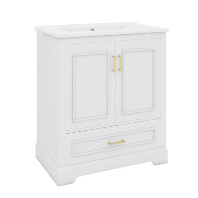 Meuble-lavabo élégant avec lavabo en céramique, 2 portes et 1 tiroir