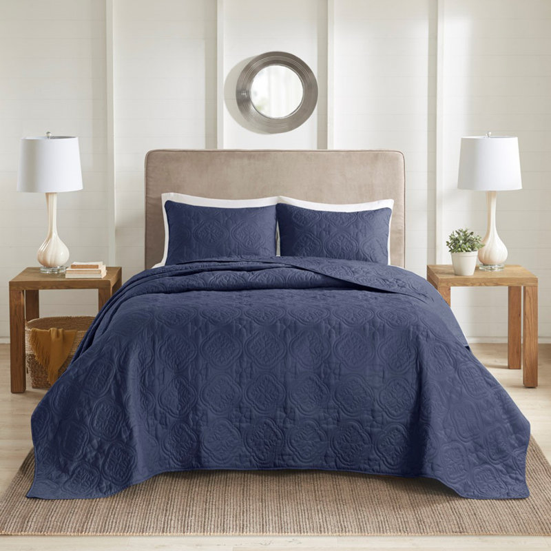 3 Piece Reversible Bedspread Set Navy Full/Queen