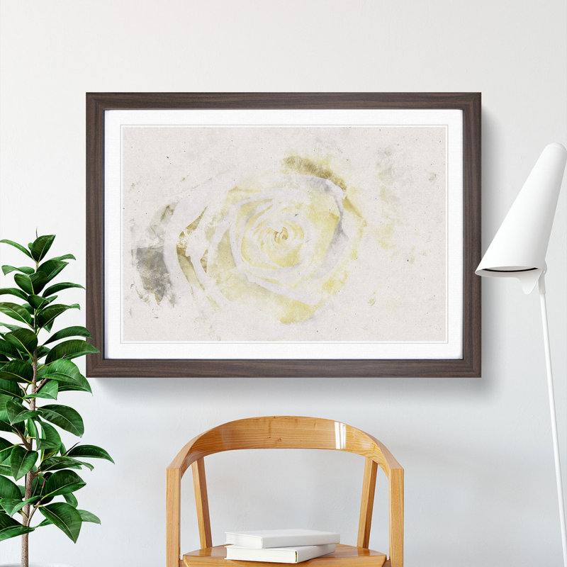 Crisp White Rose - Single Picture Frame Painting on MDF, Walnut Framed, 62cm H x 87cm W x 2cm D