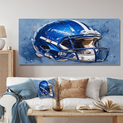 Watercolor Blue Football Helmet II - Sports, art mural en métal, impression sur métal Football