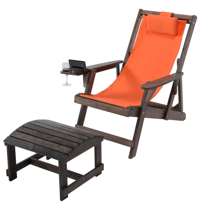Elshad Folding Beach Chair, Dark Brown, Orange