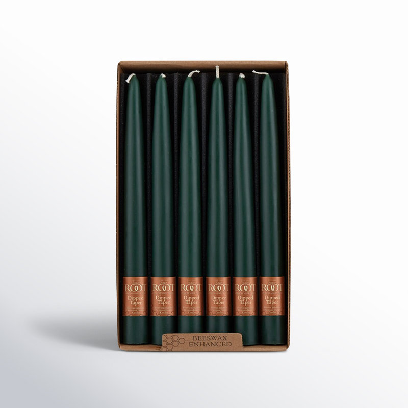 Ensemble de 12 chandelles coniques non parfumées 12 pièces, Vert foncé, H 9 po x l 0,88 po x P 0,88 po