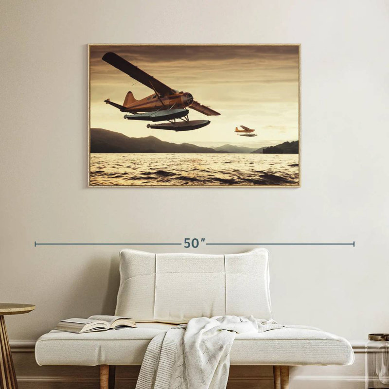 Float Planes, Floating Frame Natural Wood, 40" X 27"