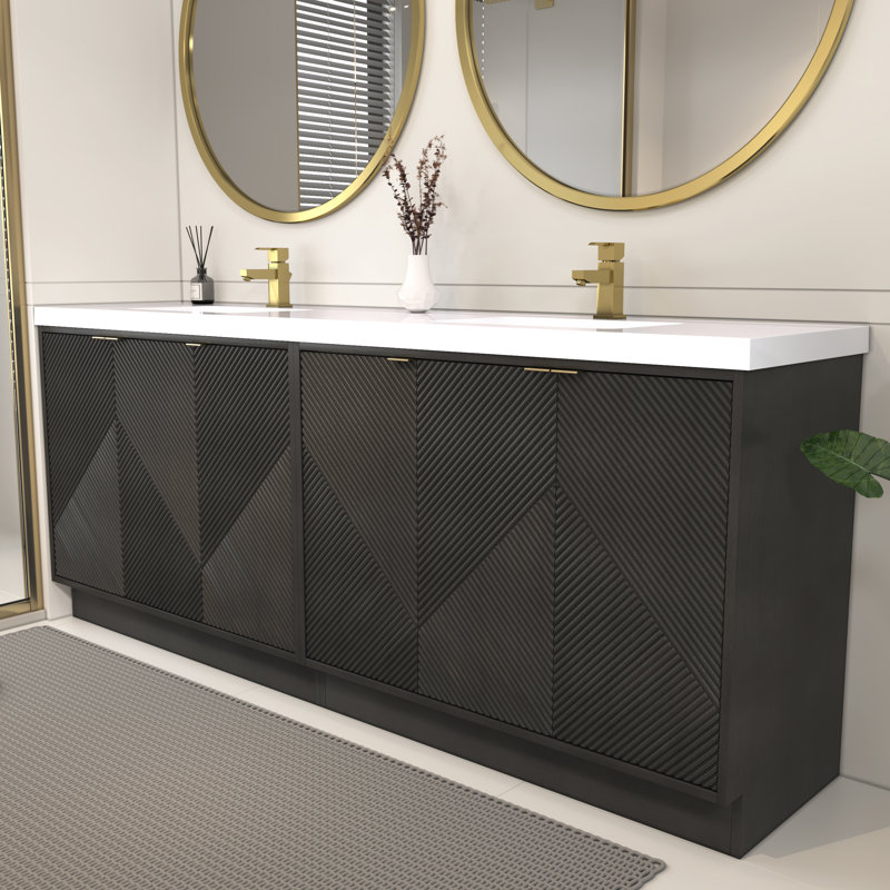 Monterey 83.8" Freestanding Bathroom Vanity with Reinforced Acrylic DOUBLE Sink, Black