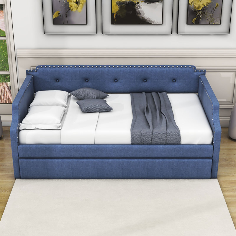 Cafaro Twin Size Upholstered Daybed with Twin Size Trundle, Blue