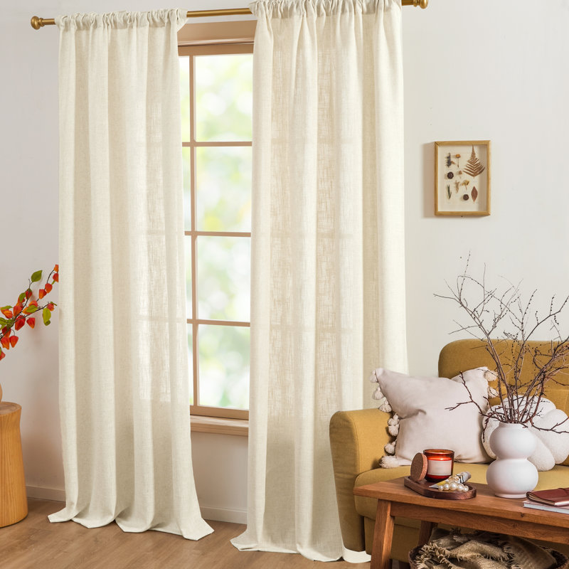 Semi Sheer Curtain Single Panel, 52" W x 84" L, Beige
