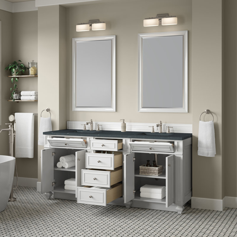 Meuble-lavabo double l 72 po Bristol, Blanc brillant, Pierre de savon anthracite, 8 po