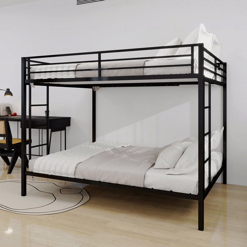 Bunk Bed Frame Queen Size Multi-Functional Square Tube Iron, Robust Metal Material Frame Resists Wear, Black, Queen