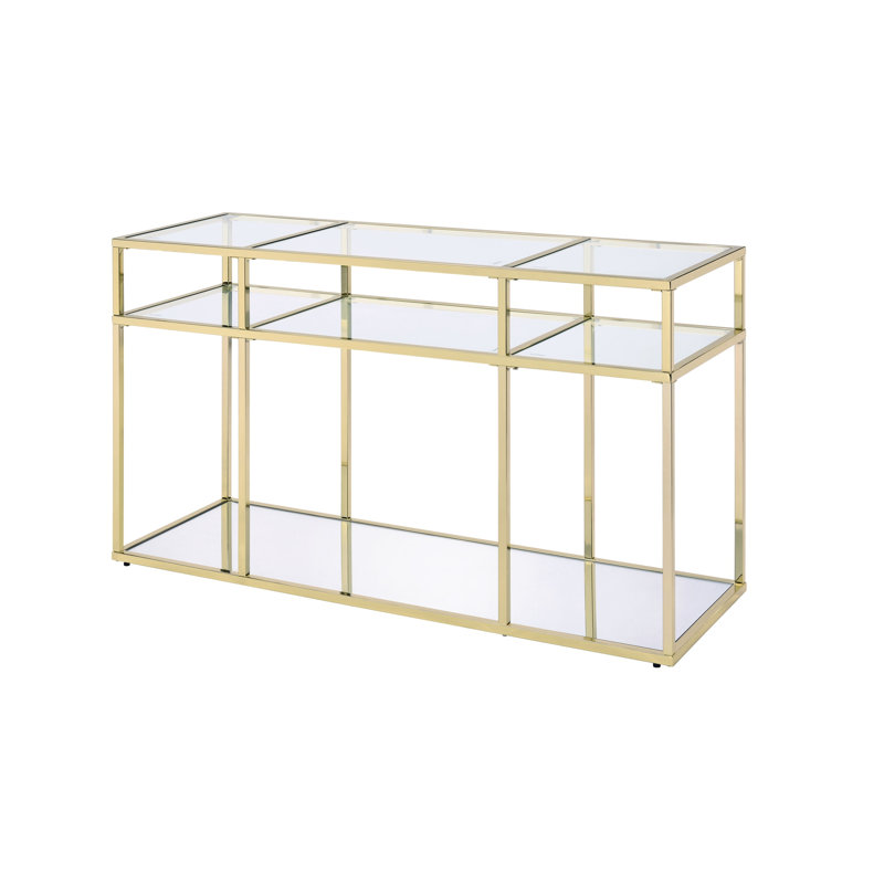 Table de canapé en verre transparent et finition dorée