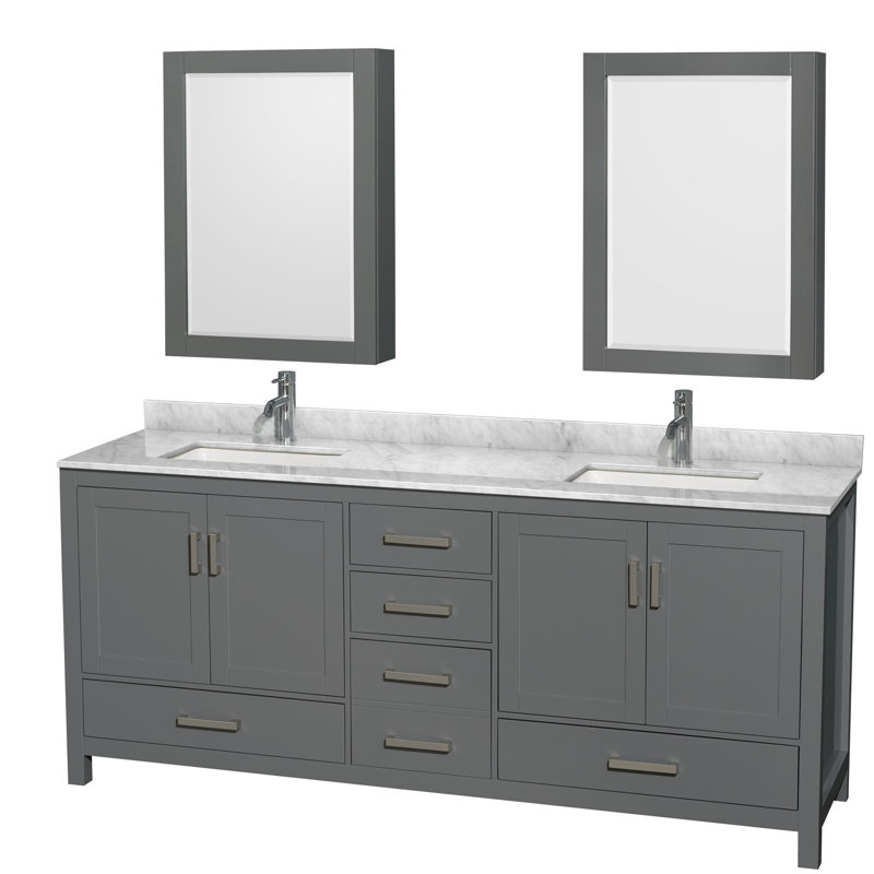 Sheffield 79" Double Bathroom Vanity Base Only, Dark Gray