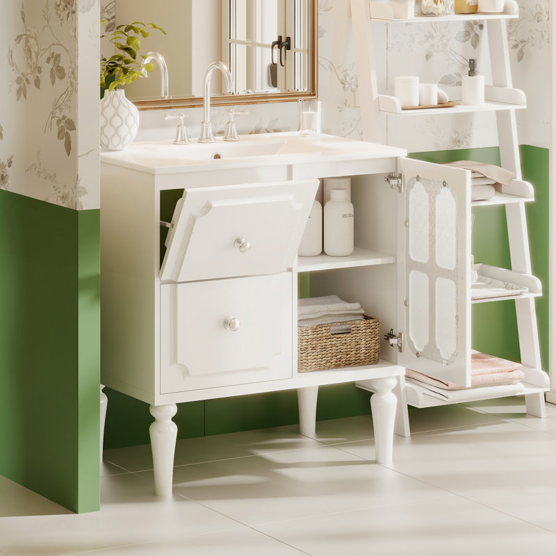 Meuble-lavabo de style rétro avec lavabo en céramique 30 po