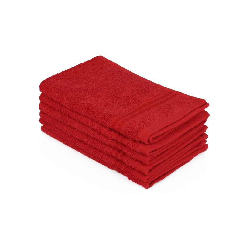 Premium 100% Cotton Wash Towel Set (6 Pieces), Red, 11.8 x 19.7 inches | 500 GSM for Ultimate Softness & Absorbency | Machine Washable at 104°F | Perfect for Home, Gym, Spa & Travel Use