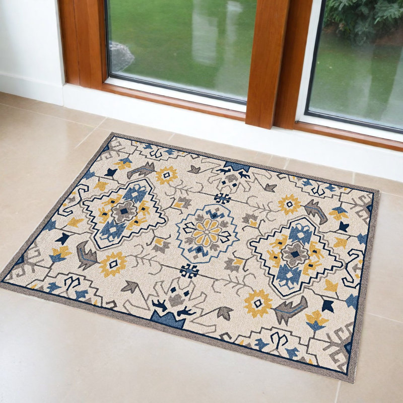 Edinburgh Oriental Handmade Hand Hooked Ivory/Blue/Gold Indoor / Outdoor Area Rug, Rectangle 2' x 3'