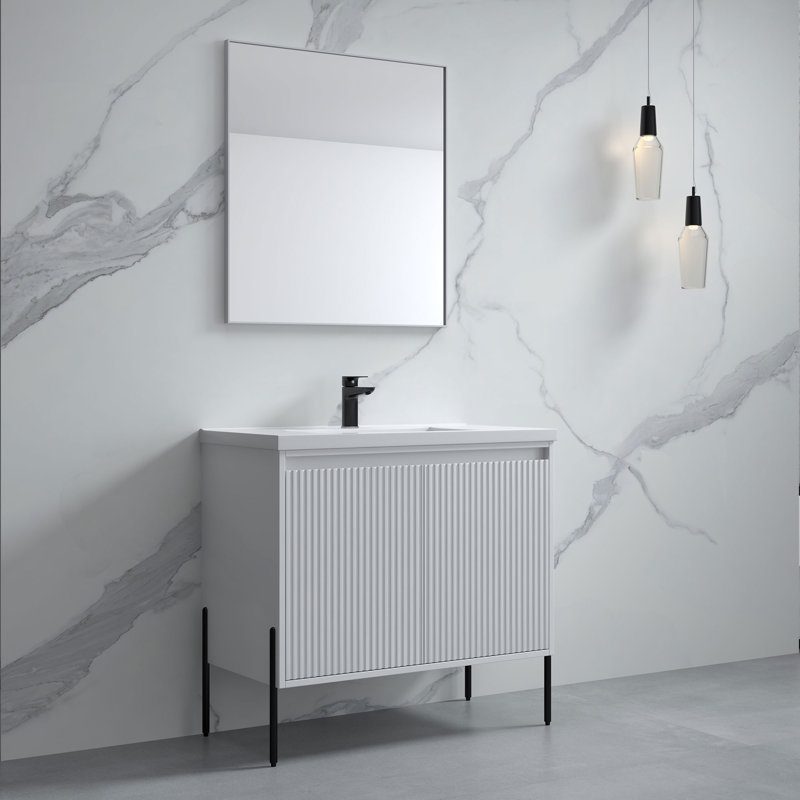 35.9'' Single Bathroom Vanity with Ceramic Top, White