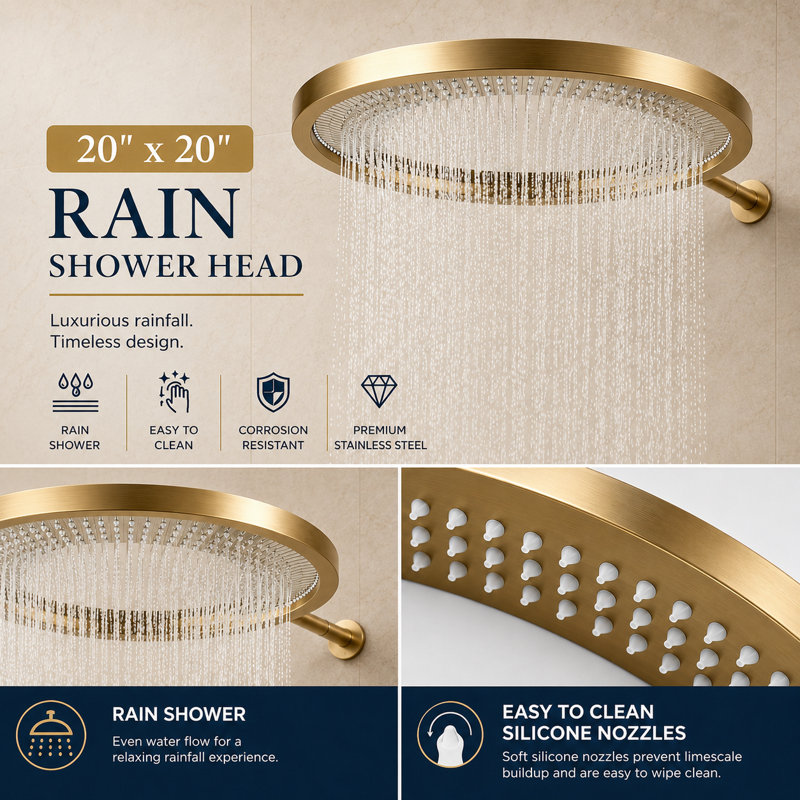 20 in Complete Dual Showerhead System – Luxury Ring Rainfall Shower Set