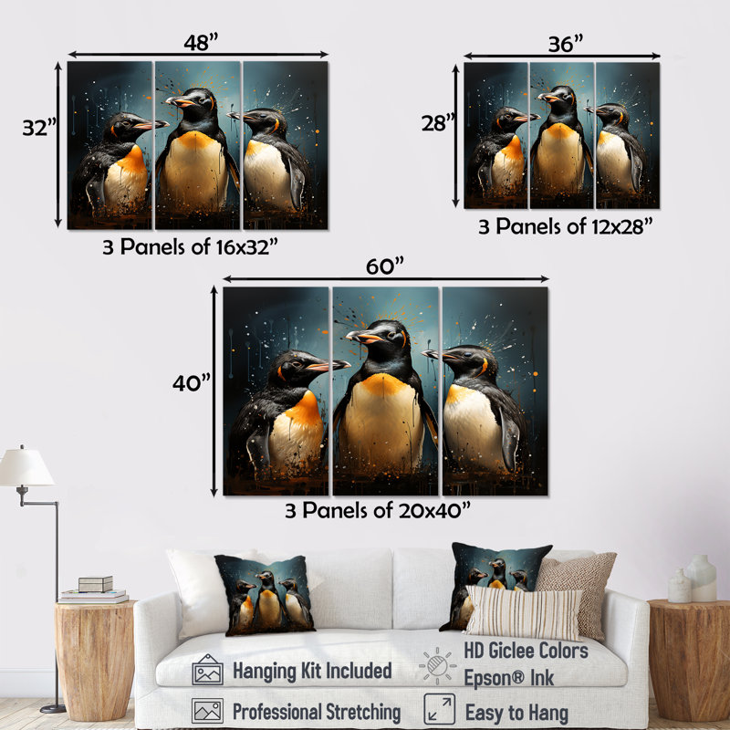Chill and Chic Penguins - Penguin, ensemble d'art sur toile, H 32 po x l 48 po