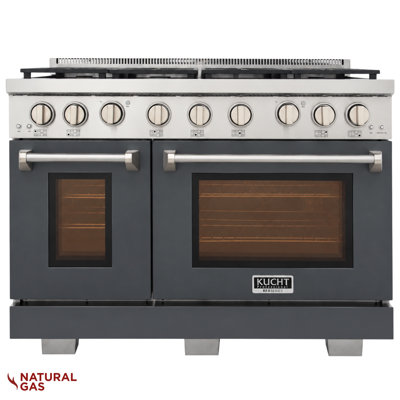 KUCHT Professional 48 in. 6.4 cu. ft. Natural Gas Range Two Ovens - One Convection - in Cement Gray with True Simmer Burners