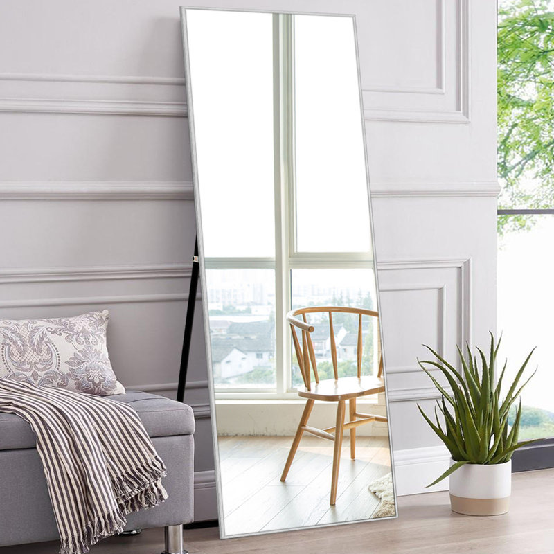 Modern Metal Full Length Mirror with Bracket Accent Wall Mirror for Living Room Bedroom Entryway 64"H×21"W, 64" x 21", Silver