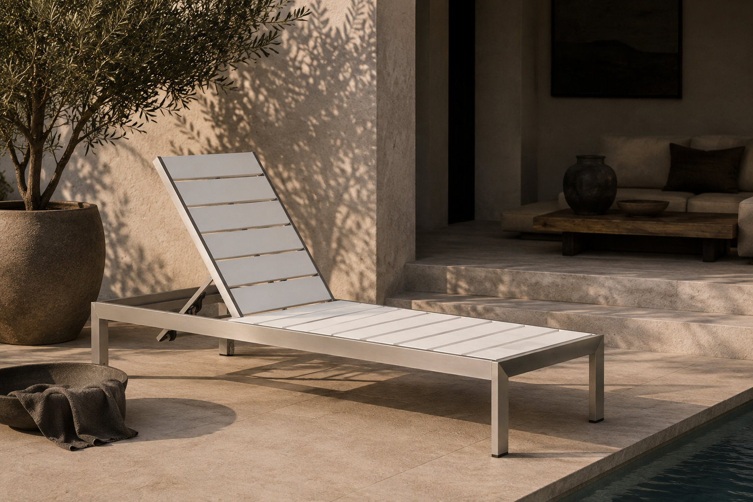 Devan 26" Patio Chaise Lounge, Silver Frame/White Seat