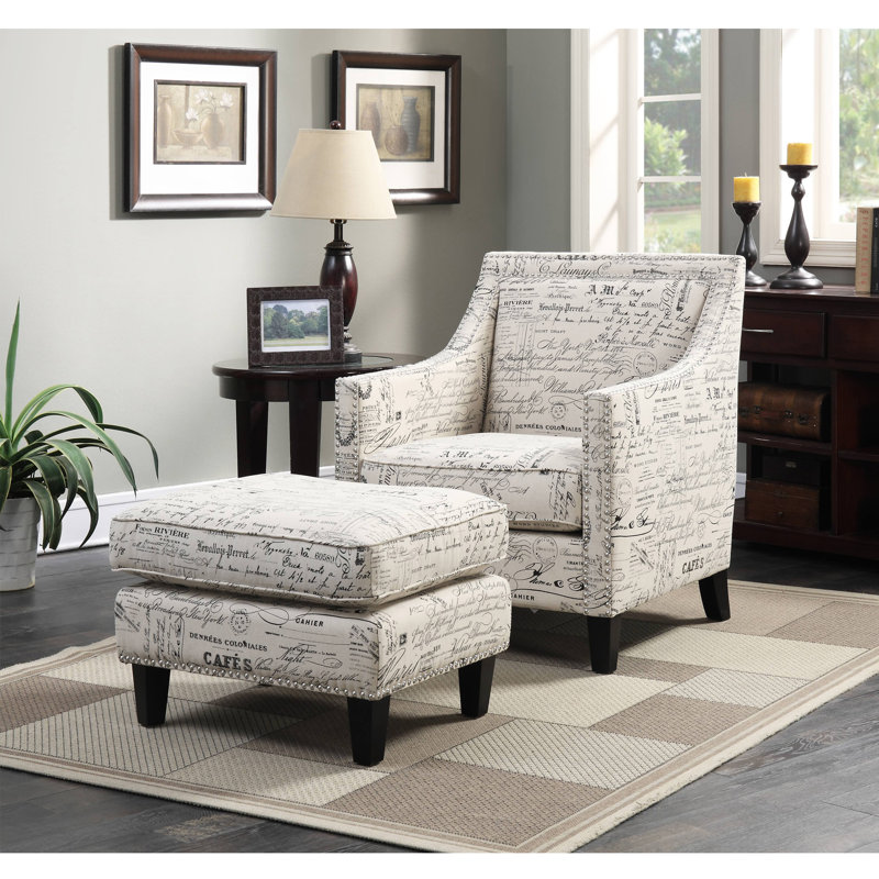 Carnelian Upholstered Armchair with Ottoman