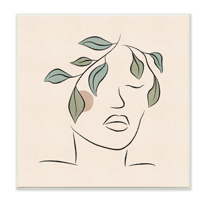 «Blush Woman Face Botanical Outline Doodle», art mural par JJ Design House LLC