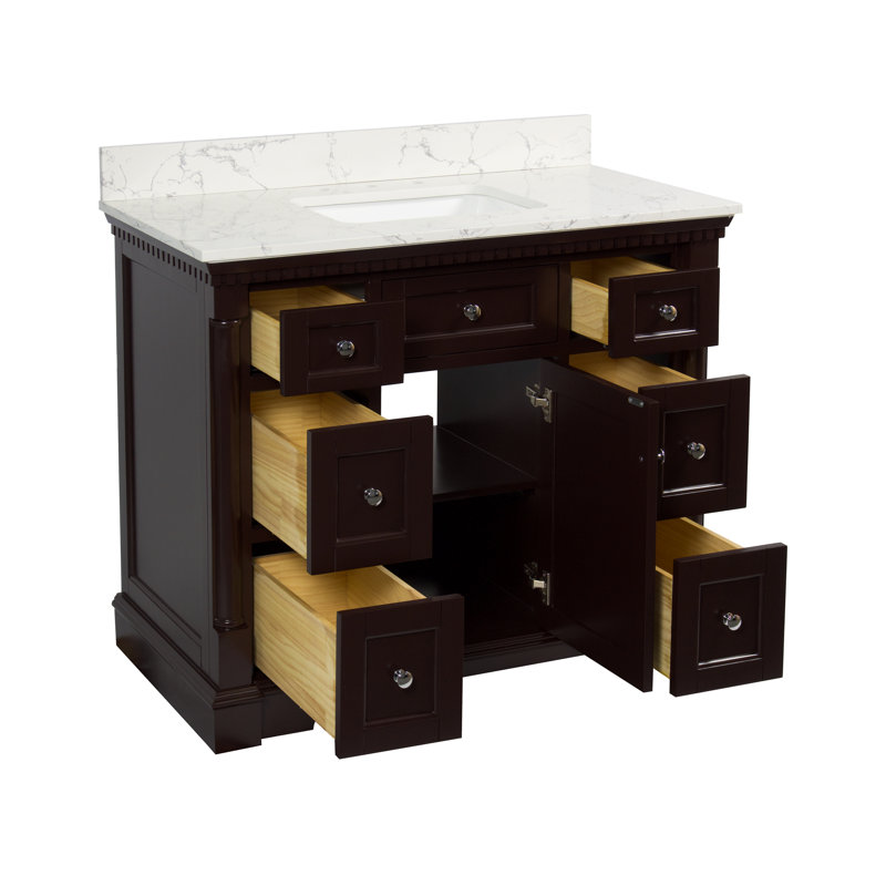 Ensemble de meuble-lavabo simple 42 po avec armoire chocolat et comptoir en marbre, Chocolat, Marbre d'ingénierie